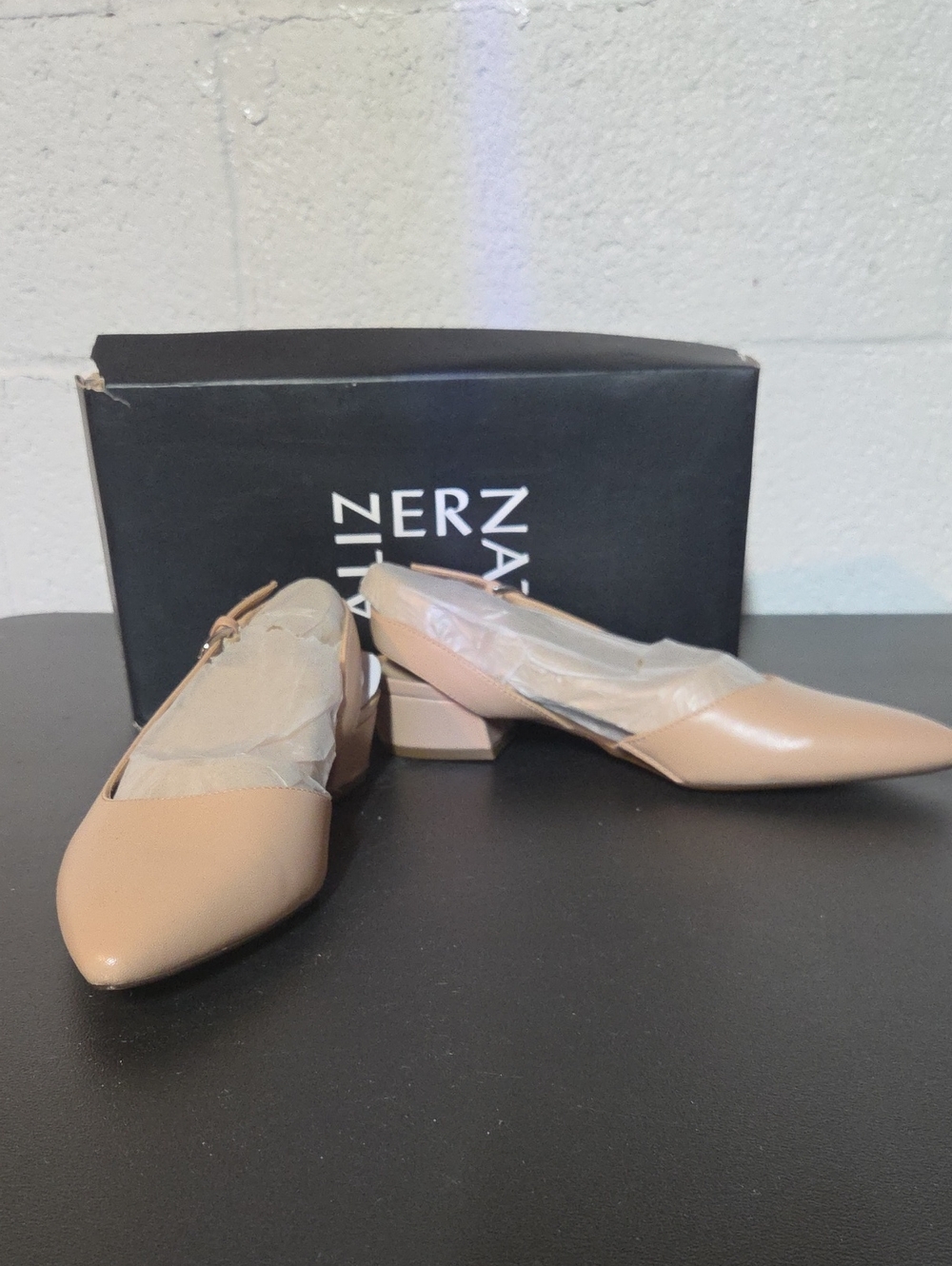 Liz Claiborne Tan Pointed Toe Slingback Low Block Heel